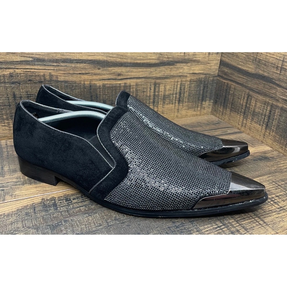 Bolano Dezzy Dress Shoes Mens 15 Black Silver Rhinestone Formal Metal Tip